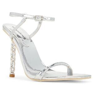 Superdown‎ Rikki Sandals Silver Strappy Metallic Chain Heels Women's Sz 7